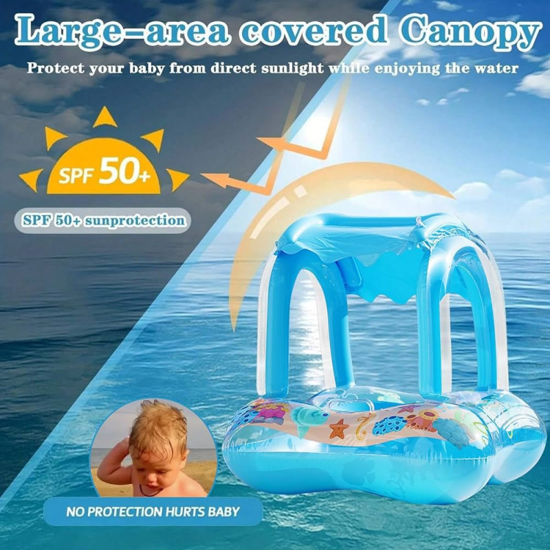 Bouée Bébé Gonflable avec Pare-Soleil – Thème Marin (bleu)