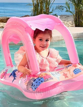Bouée Bébé Gonflable avec Pare-Soleil – Thème Marin (rose)