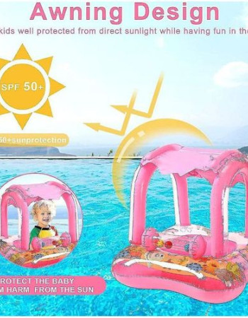 Bouée Bébé Gonflable avec Pare-Soleil – Thème Marin (rose)