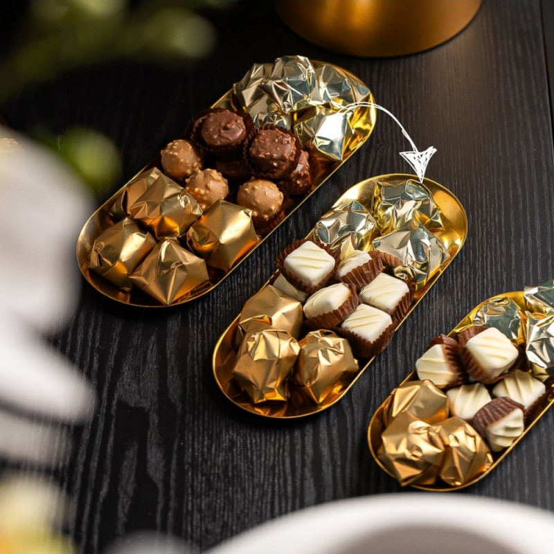Plateau Chocolat oval doré - S