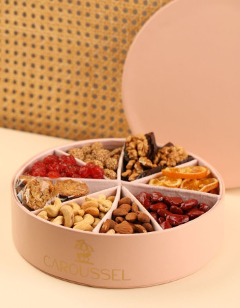 Coffret Rose Compartimenté – Fruits Secs & Chocolat