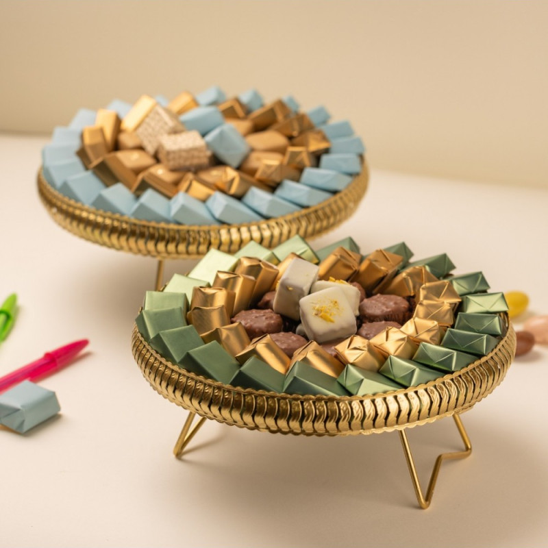 Cadeau chocolat - Plateau Doré rond