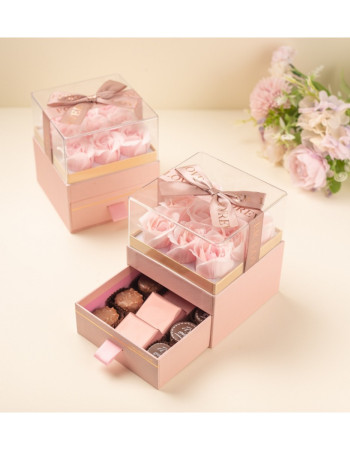 Boite Rose - Fleurs & chocolat