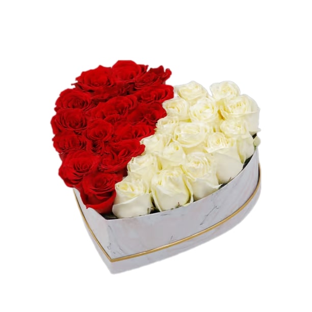 ILY – Box Cœur De Roses Rouges et Blanches