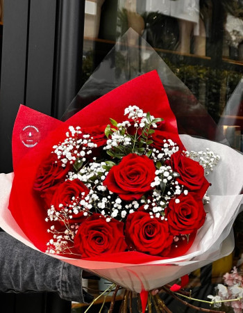 Bouquet  Roses Rouge & Gypso