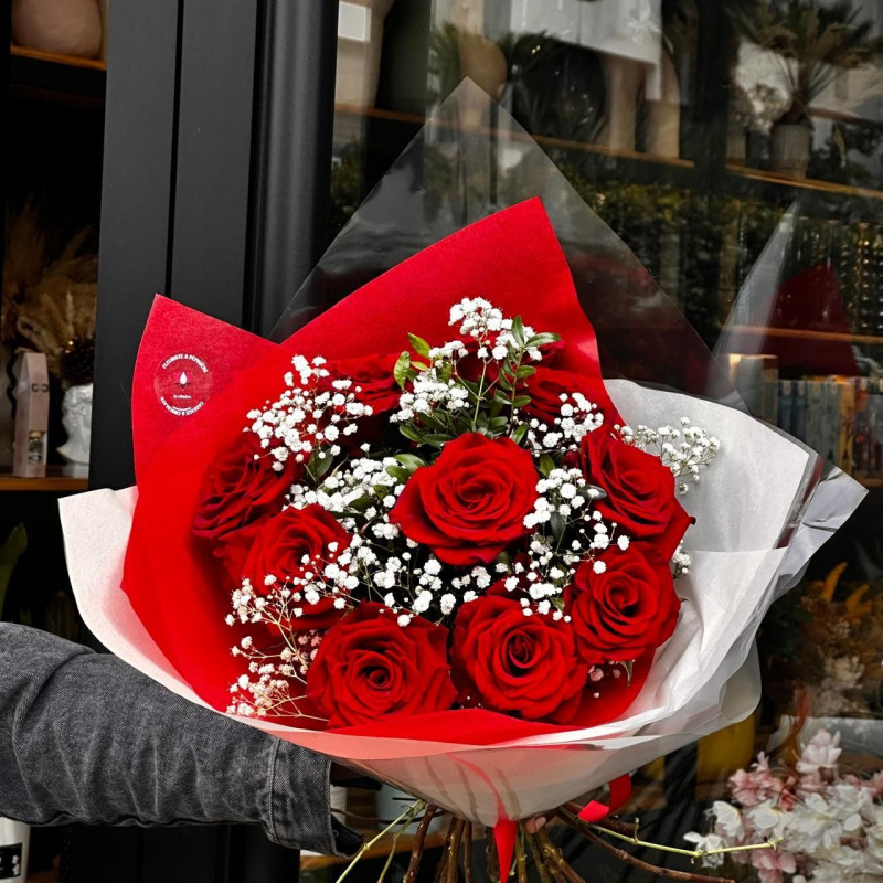 Bouquet Roses Rouge & Gypso