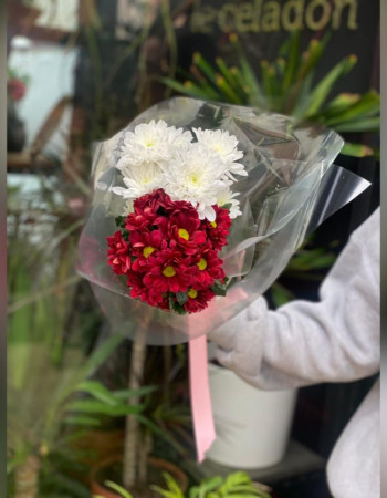 Bouquet of Chrysanths blanc violet