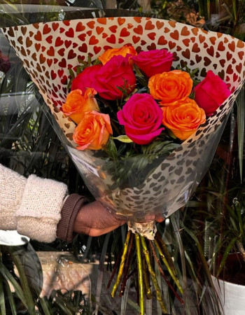 Bouquet Roses Orange Fuchsia